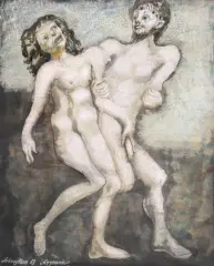 Jan Lebensztejn, Wygnanie, 1969, pastel, akwarela, karton