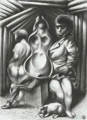 Adam Hoffmann, Muzyczka, 1969, kredka czarna, karton kremowy
