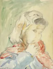 Henryk Gotlib, Portret żony artysty Janet, lata 40. [?], akwarela, ołówek, papier