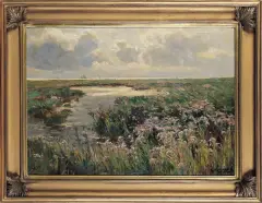 PODMOKŁA ŁĄKA by Wilhelm Kohlhoff, 1913, olej, sklejka, sold May 2005