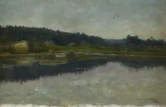Józef Chełmoński, KRAJOBRAZ Z JEZIOREM, 1905, olej, płótno