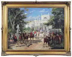 Wojciech Kossak, PRZED PAŁACEM – WYJAZD NA POLOWANIE, 1881, olej, płótno