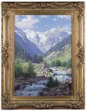 Fritz Müller-Landeck, PEJZAŻ ALPEJSKI ZE STRUMIENIEM, ok. 1910, olej, płótno