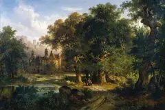 Hermann Bennekenstein, KRAJOBRAZ ROMANTYCZNY, ok. 1860, olej, płótno