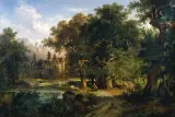 Hermann Bennekenstein, KRAJOBRAZ ROMANTYCZNY, ok. 1860, olej, płótno