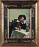 Eduard Merk, PRZY WINIE, ok. 1880, olej, deska