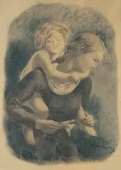 Wacław Borowski, MACIERZYŃSTWO, przed 1939, pastel roztarty i wcierany w papier, ołówek
