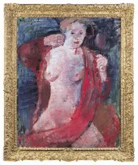 Joachim Weingart, AKT Z CZERWONYM SZALEM I LUSTREM, po 1930, olej, płótno