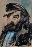 Józef Charyton, POPIERSIE ŻYDA W CZAPCE, tusz pędzel, akwarela, papier kremowy