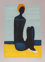 Jerzy Nowosielski, Czarna pływaczka, 1998, serigrafia barwna, papier jasnoszary