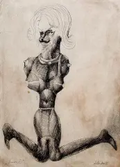Jan Lebensztejn, Gourou II, 1965, długopis, akwarela, papier beżowy