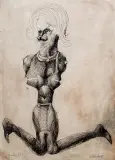 Gourou II by Jan Lebensztejn, 1965, długopis, akwarela, papier beżowy, sold Mar 2005