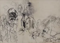 Feliks Topolski, Postaci, 22 XI 1973, flamaster, ołówek, papier