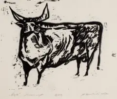 Ryszard Dudzicki, Byk, 1959, drzeworyt, papier kremowy