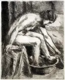 Jan Wojnarski, Akt (Myjąca się), 1931 [?], miękki werniks, akwatinta, papier