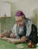 Tomasz Steifer, Żyd liczący pieniądze, akwarela, papier