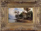 Albert Emil Kirchner, Chata nad jeziorem, 1854, olej, płótno