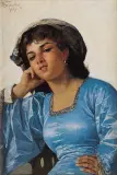Pantaleon Szyndler, Dziewczyna w niebieskiej sukni, 1878, olej, płótno