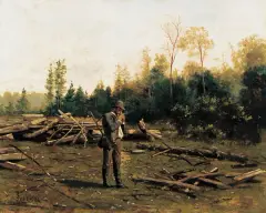 Stanisław Jasieński, Myśliwy na porębie, olej, deska