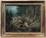 Carl Friedrich Ockert, Trofea myśliwskie, ok. 1880, olej, deska