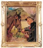 Kromka chleba - Wspólne śniadanie by Wojciech Kossak, 1925, olej, deska, sold Mar 2005