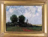 Otto Gampert, Krajobraz z kościołem wśród drzew, ok. 1900, olej, płótno