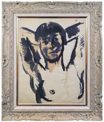Joachim Weingart, Półakt kobiety, akwarela, tusz, papier