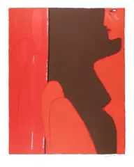 Jerzy Nowosielski, Czerwony akt, 1998, serigrafia barwna, papier jasnoszary