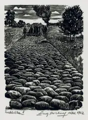 Eugeniusz Pichell, Treblinka II, 1962, drzeworyt, papier kremowy