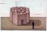 Pejzaż z czerwonym labiryntem by Joanna Wiszniewska-Domańska, 1998, akwaforta, papier, offered Feb 2005