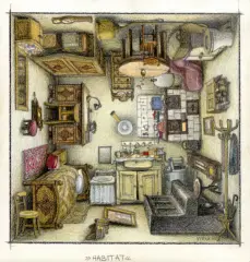 Jacek Yerka, Habitat, 2001, kredki, ołówek, papier