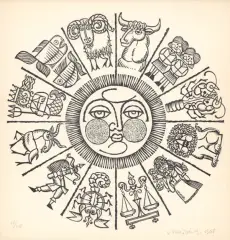 Andrzej Heidrich, Zodiak, 1968, drzeworyt, papier z filigranem