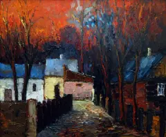 Kazimierz Dolny, podwórko by Krzysztof Raczyński, olej, płótno, offered Dec 2004
