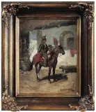 Ede Lengyel-Rheinfuss, Huzar i dziewczyna, ok. 1920, olej, sklejka
