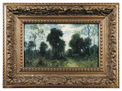 Hermann Rüdisühli, W lesie, ok. 1900, olej, tektura