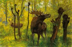 Łosie na mokradlach by Karl Appel, ok. 1930, olej, płótno, sold Dec 2004