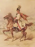Juliusz Kossak, Drużba - Krakus na koniu, 1888, akwarela, papier