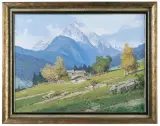 Eugen Carl Wilhelm Retzlaff, Pejzaż alpejski, ok. 1940, olej, płótno