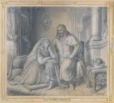 Aleksander Lesser, 11. Kazimierz Wielki i Esterka, po 1850, ołówek, kredka, papier