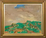 Henryk Gotlib, PEJZAŻ ZE STADEM OWIEC, ok. 1960, olej, płótno