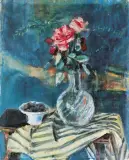 Zygmunt Menkes, Róże w wazonie i pasiastą draperią, lata 1935-194