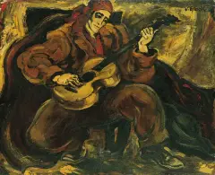 Stanisław Eleszkiewicz, Gitarzysta - Autoportret z gitarą, ok. 1930, olej, tektura