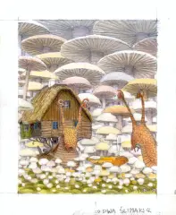 Jacek Yerka, Dwa ślimaki, 2004, kredki, ołówek, papier