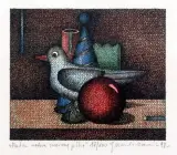 Martwa natura z czerwoną piłką by Joanna Wiszniewska-Domańska, 1998, akwaforta barwna, papier, sold Nov 2004