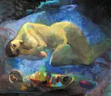 Anna Wiejak - Karpowicz, Akt na błękitnej sofie, 1994-1998, olej, płótno