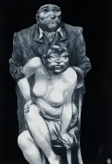 Adam Hoffmann, Para pozująca, 1977, kredka czarna, tusz pędzel, papier