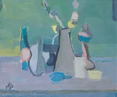 Samuel Tepler, Martwa natura z lampą, ok. 1981, olej, płótno