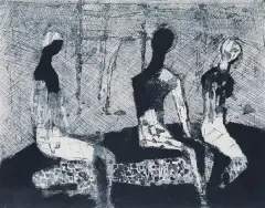 Halina Chrostowska, Trzy postaci, 1963, akwaforta, akwatinta, sucha igła, papier kremowy