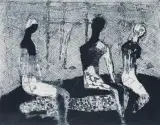 Halina Chrostowska, Trzy postaci, 1963, akwaforta, akwatinta, sucha igła, papier kremowy