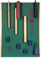 Marian Bogusz, Zestawienia, 1965, collage (drewno, tkanina, metal, skóra), deska